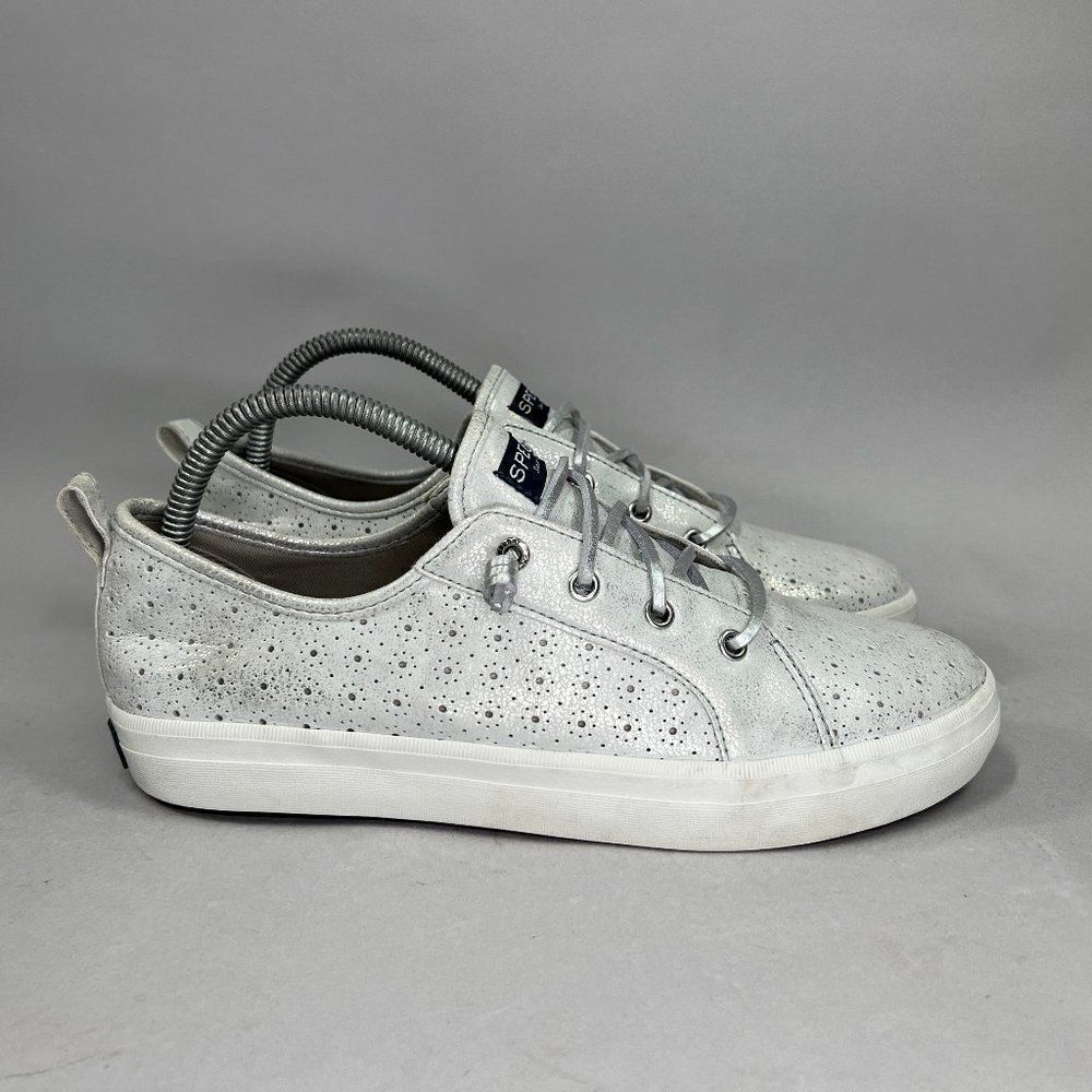 Sperry Shoes Girl’s Size 6 Silver Top-Sider Crest Vibe Leather Sneakers